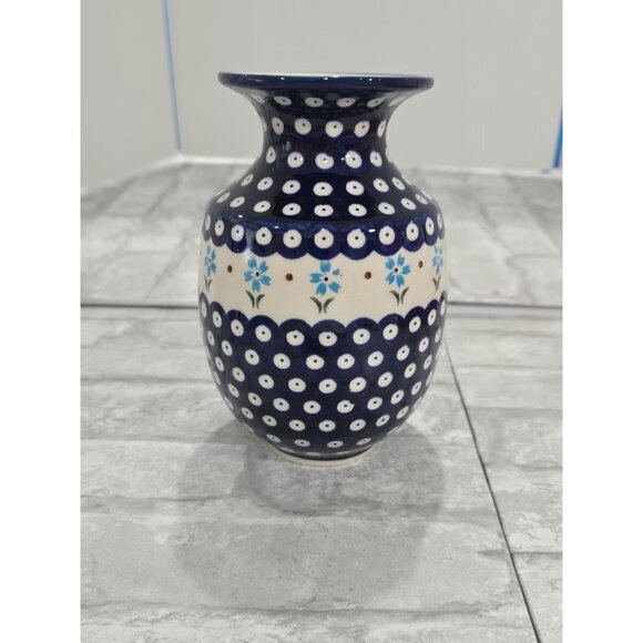 Boleslawiec Handmade Blue Eyed Peacock Pitcher Vase 7" Floral Cobalt - Picture 5 of 10